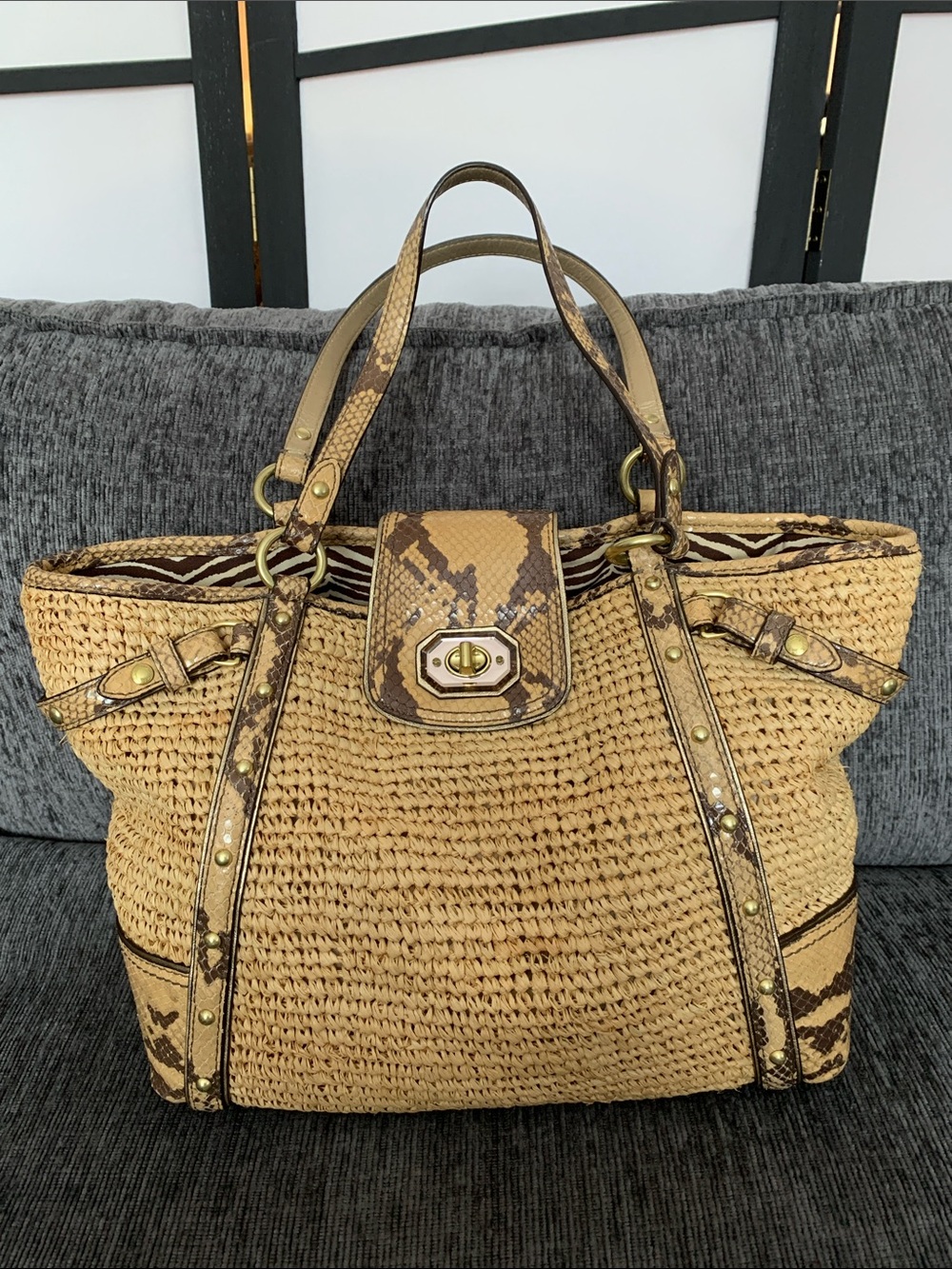Sale 💕2006 Hamptons Natalie Python Straw Tote (Style #16839)